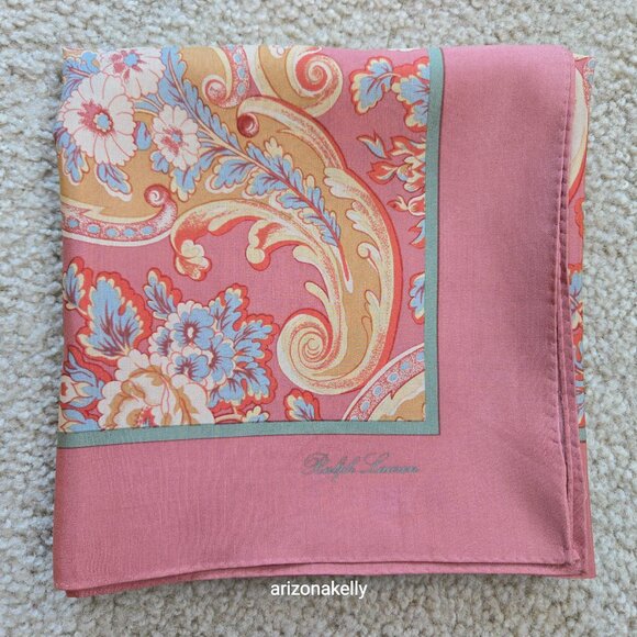 Ralph Lauren Silk Square Scarf Pink - Picture 12 of 12